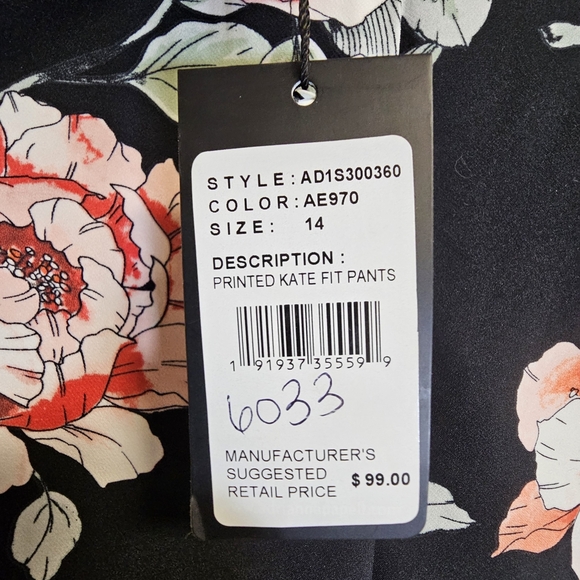 Adrianna Papell Kate Fit Pants Floral Slim Trousers Size 14 NWT - Picture 3 of 4